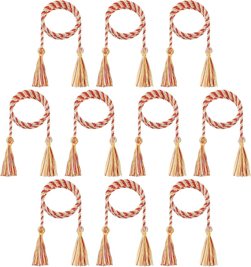 D DODOU 10 Pieces Graduation Cords Polyester Graduation Honor Braided Cords with Sewing Tassels for Bachelor, Master, Doctor 68" Long (Red Gold White) - Image 1